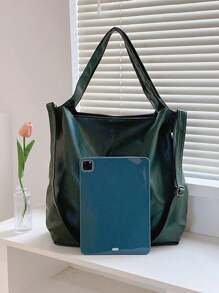 Slouchy Soft Leather Tote Bag For Women, Suitable For Commuting And Shoulder Carry - Green - View 7