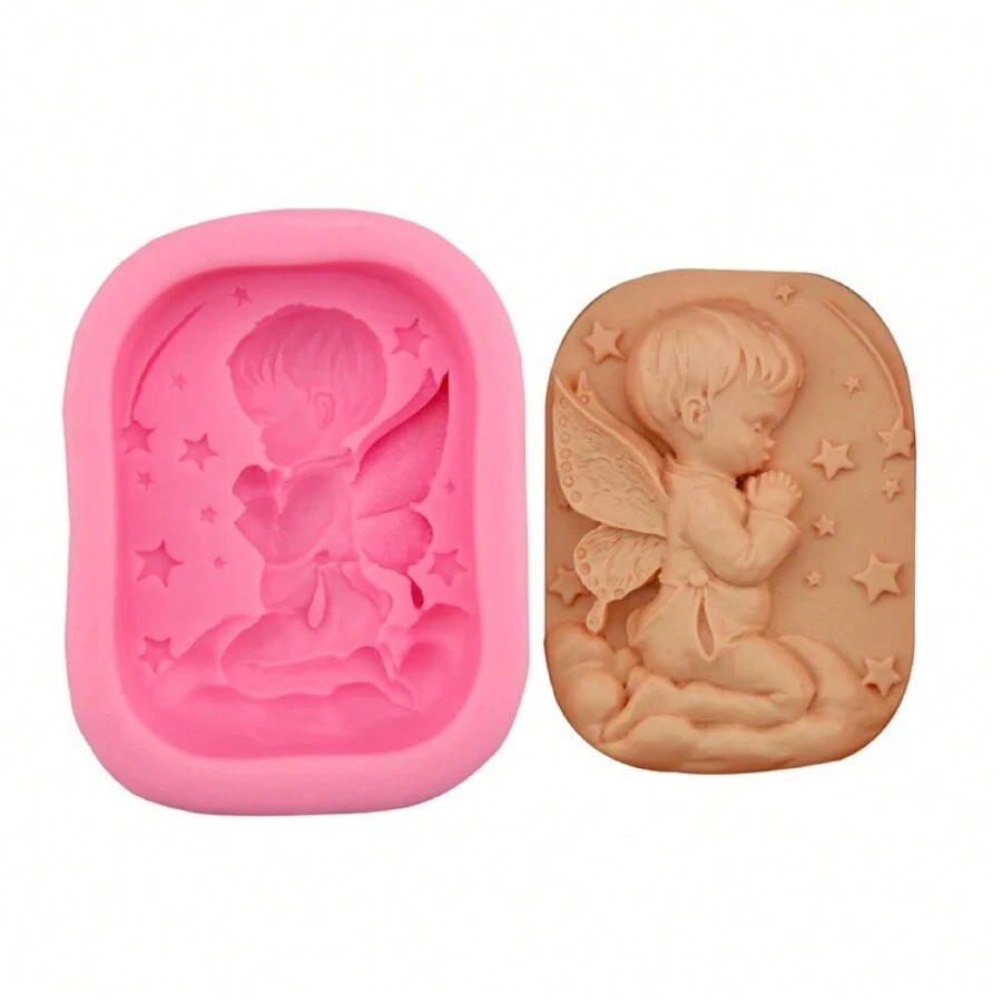 MOLDE SILICON JABON BAUTIZO  PRIMERA COMUNION NIÑO ORANDO HINCADO RECUERDO FIESTA - Multicolor - Ver 1