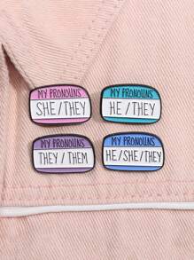 4pcs/set Pronoun Pin Badge With Conversation Bubble Jewelry For Daily Wear, Unisex - Multicolor - View 4