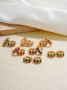 1對銅質心形裝飾耳環,嬌嫩時尚的ins風格耳環 - 彩色 - 查看 7