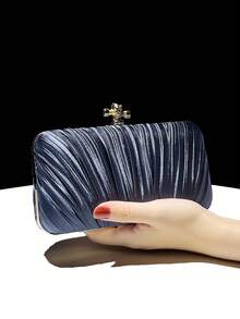 優雅，時尚且多功能的女士手袋，宴會晚宴包，輕奢鑲鑽深藍色晚宴派對手袋，晚禮服，斜挎鏈小包 - 藏蓝色 - 查看 3