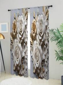 1pc 3d Floral Pattern Printed Window Curtain - Mixed color - View 2