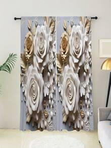 1pc 3d Floral Pattern Printed Window Curtain - Mixed color - View 3