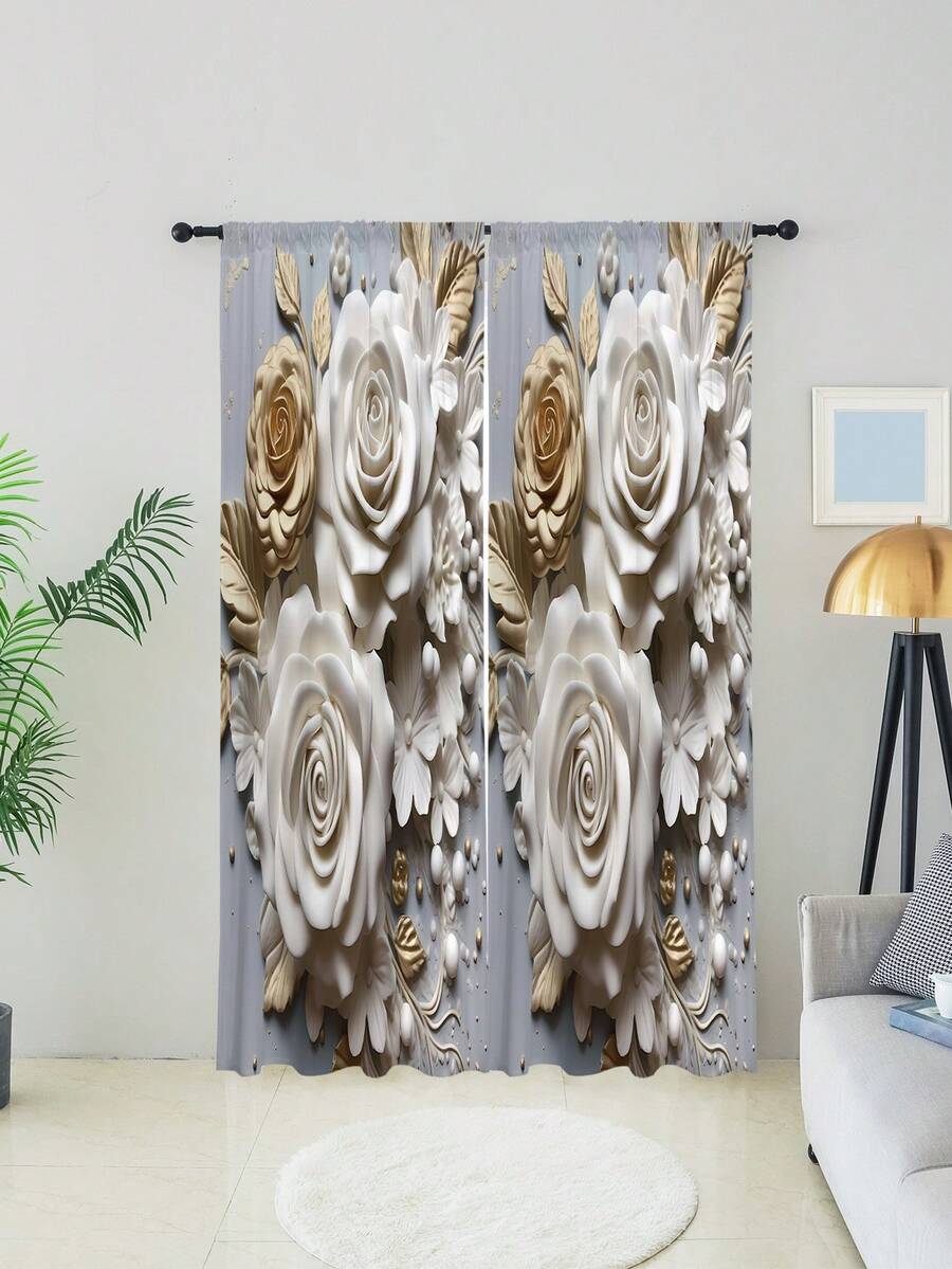 1pc 3d Floral Pattern Printed Window Curtain - Mixed color - View 1