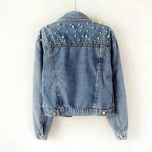 Pearl Denim Jacket For Women Fashion - Blue - View 2