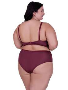 Plus Size Bra & Panty Sets - 酒紅色 - 查看 2