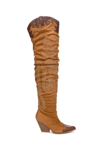 Icona Women's Embroidery Thigh-High Cowboy Boots - 棕色 - 查看 6