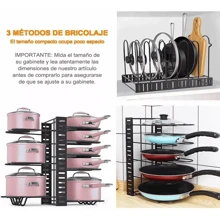 8 Estantes Organizadores Ajustables para Ollas y Sartenes, Ideal para Cocina, Alacena y Encimeras, Perfecto para Regalos de Navidad y Año Nuevo, Organización de Espacios Festivos - Negro - Ver 3
