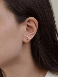 1 đôi Đơn giản Và Sang trọng S925 Bạc nguyên chất Mạ vàng 18K con chuồn chuồn Côn trùng Bông tai stud Đối với phụ nữ , Mặc hàng ngày Và Phụ kiện Qủa tặng - Vàng - Xem 3