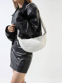 Women's Simple Casual Solid Color Crescent Shoulder Bag - White - View 5