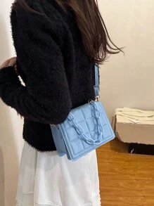 全新纯色单肩斜挎包休闲简约时尚亚克力链条手提包 - 藍色 - 查看 3