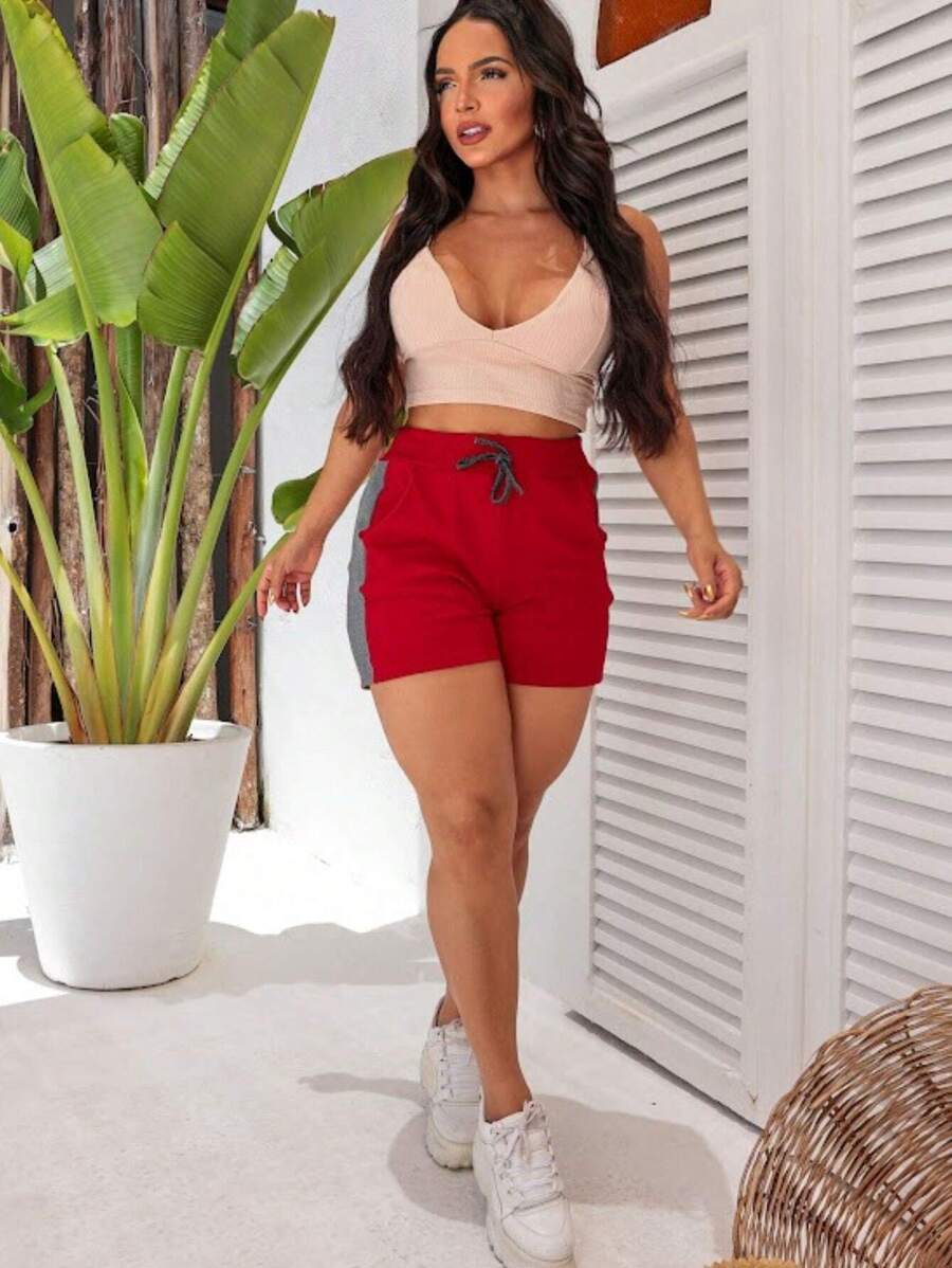 Women Shorts - 紅色 - 查看 1