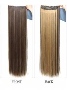 棕色混合金色超长直发接发，20-40 英寸 5 夹合成接发耐热假发，适合女性中国新年、音乐节、派对、角色扮演、节日和日常使用 - 彩色 - 查看 3