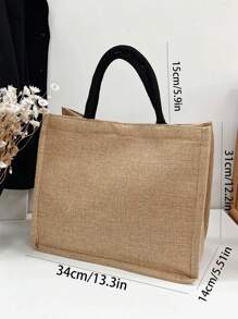 亞麻花信手提袋,個性化禮物袋,適用於婚禮、生日、海灘、假期等場合,是女性、母親、老師、朋友、伴娘、大包、學生及返校的完美禮物 - 卡其色 - 查看 5