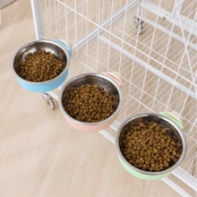 寵物碗狗碗貓碗懸掛式寵物用品三色可選塑膠底座不銹鋼狗碗組合