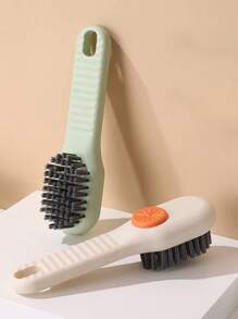 1pc Multifunction Cleaning Brush, Multifunctional liquid shoe brush household press out liquid shoe wash shoe brush tool press soft sweater Cleaning brush - Beige - View 2