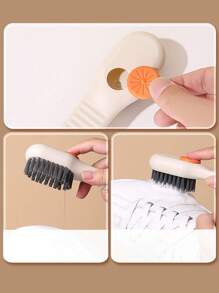 1pc Multifunction Cleaning Brush, Multifunctional liquid shoe brush household press out liquid shoe wash shoe brush tool press soft sweater Cleaning brush - Beige - View 4