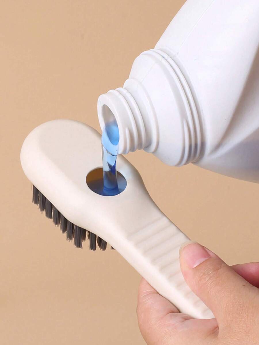 1pc Multifunction Cleaning Brush, Multifunctional liquid shoe brush household press out liquid shoe wash shoe brush tool press soft sweater Cleaning brush - Beige - View 1