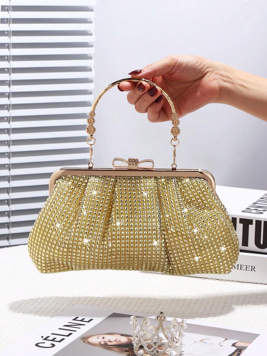 閃亮閃光褶皺設計的高端五金裝飾手提包和斜挎包,完美適用於婚禮、派對、晚會和生日禮物