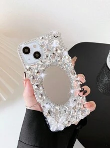 1pc Luxury Rhinestone Full Diamond Mirror Phone Case Compatible With Various Apple & Samsung Models, Including Full Coverage Protection - Clear - View 4