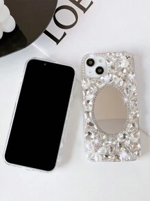 1pc Luxury Rhinestone Full Diamond Mirror Phone Case Compatible With Various Apple & Samsung Models, Including Full Coverage Protection - Clear - View 7