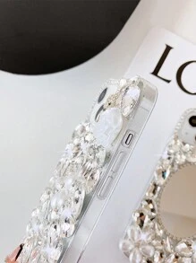 1pc Luxury Rhinestone Full Diamond Mirror Phone Case Compatible With Various Apple & Samsung Models, Including Full Coverage Protection - Clear - View 8