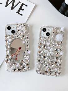 1pc Luxury Rhinestone Full Diamond Mirror Phone Case Compatible With Various Apple & Samsung Models, Including Full Coverage Protection - Clear - View 1