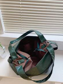 Slouchy Soft Leather Tote Bag For Women, Suitable For Commuting And Shoulder Carry - Green - View 6