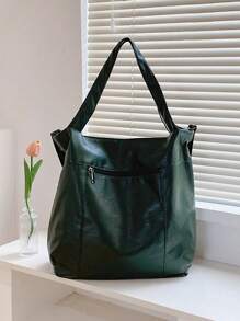 Slouchy Soft Leather Tote Bag For Women, Suitable For Commuting And Shoulder Carry - Green - View 4