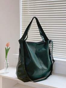 Slouchy Soft Leather Tote Bag For Women, Suitable For Commuting And Shoulder Carry - Green - View 5