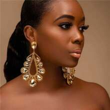 European And American Cross-border Popular Shiny Crystal Pendant Earrings Cross-border Exaggerated Long Drop-shaped Colorful Diamond Pendant Earrings High-end Banquet Party Versatile Earrings - Yellow - View 1