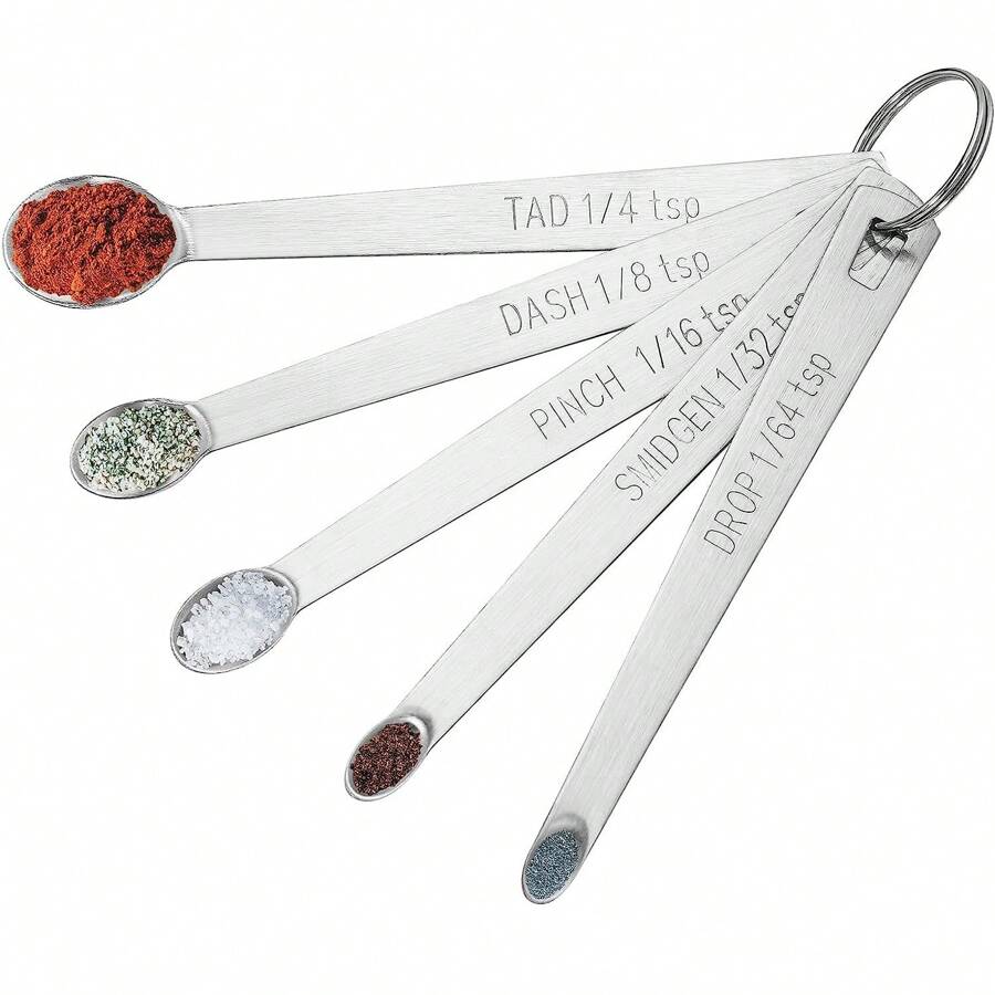 5 件裝小量匙套裝- Cuttte 不鏽鋼小量勺,用於烹飪烘焙,1/4 茶匙,1/8 茶匙,1/16 茶匙,1/32 茶匙,1/64 茶匙,茶匙用於、香料的迷你量匙 - 銀色 - 查看 1