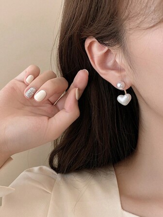 1 par de pendientes colgantes con forma de corazón minimalista y perla, accesorio de moda versátil