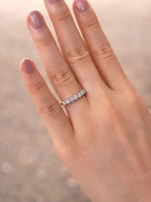 1Pc Moissanite Diamond Engagement Ring Wedding Band For Women S925 Sterling Silver Promise Ring Eternity Ring Anniversary Ring Luxury Fine Jewelry Gift Bridal Jewelry - Silver - View 4