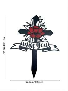 1 Miếng Sắt Đen Và Đỏ  Hoa Thiết kế Vượt qua Đài kỷ niệm Tấm ván Với Đất , Thích hợp Đối với Ngoài trời Sân vườn Đồ trang trí , Kích thước : 35cm X 26cm - màu đen - Xem 2