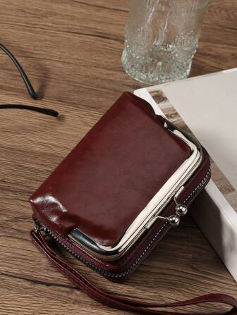 Cartera de mujer corta de piel de PU con cremallera y broche, multifuncional, gran capacidad, bolsa para monedas y tarjetas, ligera, elegante, de negocios. Ideal como regalo de aniversario, cumpleaños, día del maestro o para trabajadoras de cuello blanco. Cartera con muñequera para mujeres.