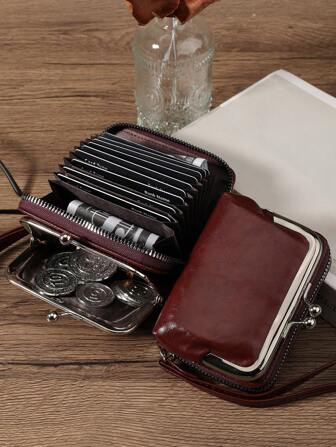 Cartera de mujer corta de piel de PU con cremallera y broche, multifuncional, gran capacidad, bolsa para monedas y tarjetas, ligera, elegante, de negocios. Ideal como regalo de aniversario, cumpleaños, día del maestro o para trabajadoras de cuello blanco. Cartera con muñequera para mujeres.