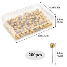 Pack of 200 Map Pins Pin Board Pins for Pin Board Plastic Head Pins with Steel Tip for Map Pin Pins, Pins Set with Storage Box - Gold - View 3