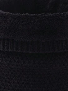 1pc Thickened Warm Single Circle Knitted Scarf With Fleece Liner For Older Kids In Autumn And Winter, Suitable For Outdoor Activities - Black - View 2
