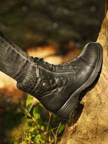 STQ Women's Combat Boots Lace Up Ankle Booties - 黑色 - 查看 4