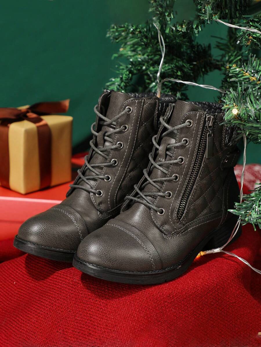 STQ Women's Combat Boots Lace Up Ankle Booties - Grey - View 1
