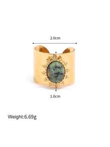 1枚太陽幾何18k鍍金鑲嵌天然非洲松石開口不鏽鋼戒指,適合女性日常佩戴