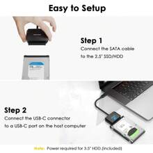 USB C To SATA III Hard Drive Adapter Cable, SATA To USB C 5Gbps Converter, External Hard Drive Connector For 2.5"/3.5" HDD/SSD Up To 18TB, Power Adapter Included - Black - View 8