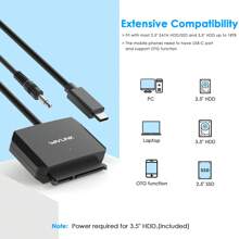 USB C To SATA III Hard Drive Adapter Cable, SATA To USB C 5Gbps Converter, External Hard Drive Connector For 2.5"/3.5" HDD/SSD Up To 18TB, Power Adapter Included - Black - View 5