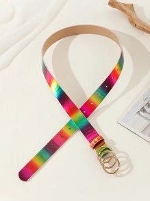 1 条时尚金色三环扣女士彩虹色腰带，适合送礼、日常穿着、聚会和各种娱乐场所 - 彩色 - 查看 5