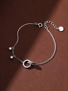 1件輕奢高端s925純銀鑰匙扣圓珠雙層可疊加細調節項鍊手鍊送給女友的禮物 - 銀色 - 查看 2