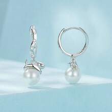 bamoer 1 đôi 925 sterling bạc Vỏ trai Tai Khóa Dễ thương Kitty Vòng khuyên tai Đối với phụ nữ Quà sinh nhật Tốt Đồ trang sức - Bạc - Xem 5