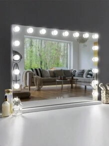 FENCHILIN Large Holly Wood Vanity Mirror With Lights Make-Up Mirror With 18 Dimmable Light Bulbs, 3-Color Light Settings, USB Port, Large Smart Bedroom Make-Up Mirror For Tabletop Wall Mount White 80cm X 58cm - White - View 11