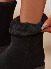 2025 秋冬新款仿麂皮复古纯色 V 型剪裁紧身踝靴，新款时尚休闲优雅粗跟套穿西部尖头马靴 - 黑色 - 查看 6