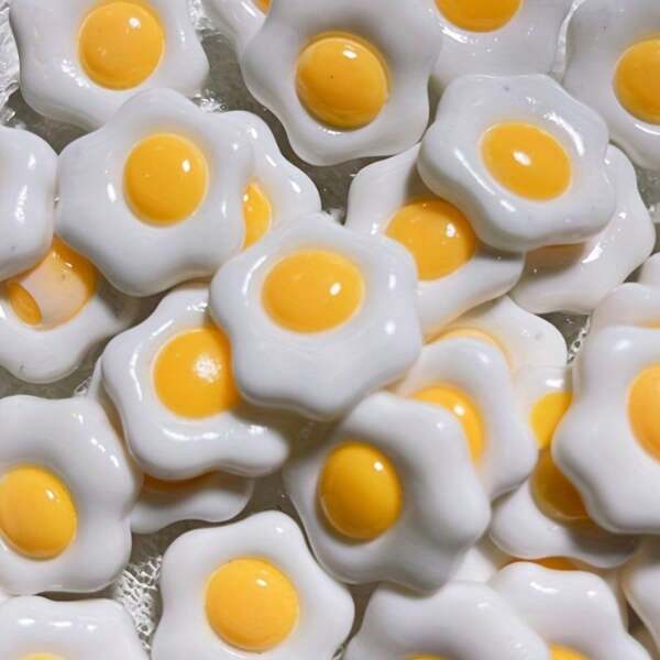 10pcs Imitation Poached Egg Design Resin Charms Hairpin  Hair Ring Mobile Phone Shell Decoration